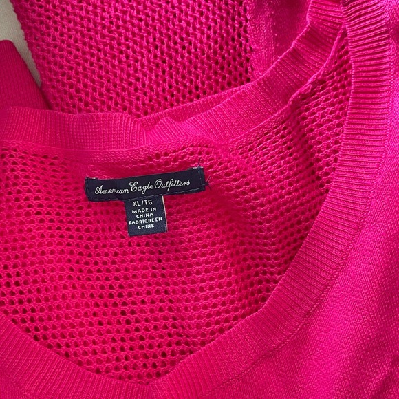 American Eagle Blouse Women’s XL Hot Pink Top Shirt Semi Sheer Back Knit AEO - Picture 5 of 6